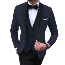 (navy blue, XL) Pánské obleky Slim Fit 3 kusy svatební formální obchodní smokingy na jedno tlačítko