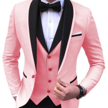 (pink, S) Pánské obleky Slim Fit 3 kusy svatební formální obchodní smokingy na jedno tlačítko
