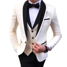 (white, XXS) Pánské obleky Slim Fit 3 kusy svatební formální obchodní smokingy na jedno tlačítko