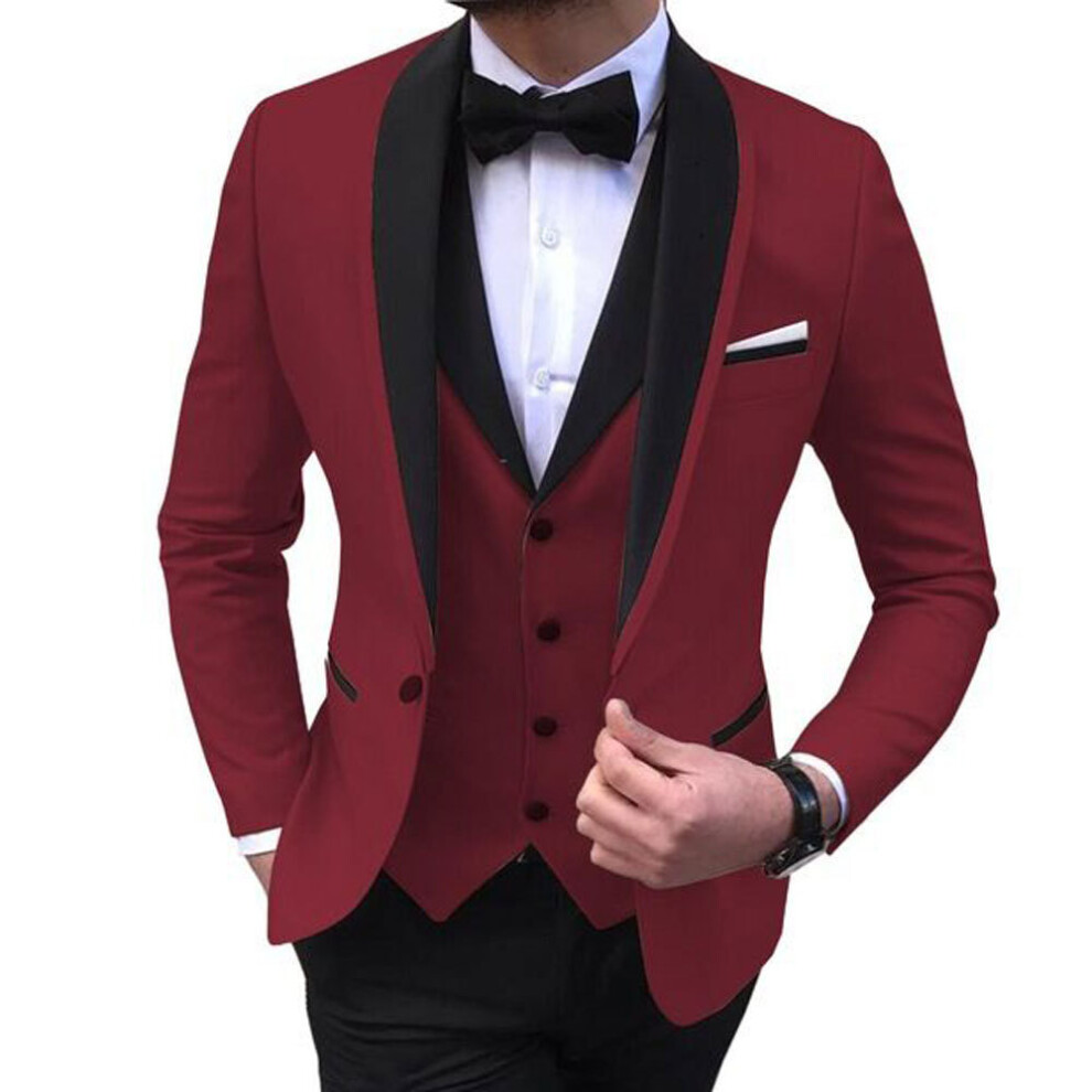 (wine red, XS) Men Suits Slim Fit 3 Pieces Wedding Formal Business Tuxedos One Button-image-OPC-PGWRQ56-NEW