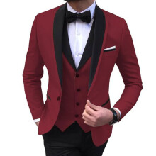 (wine red, XXS) Pánské obleky Slim Fit 3 kusy svatební formální obchodní smokingy na jedno tlačítko