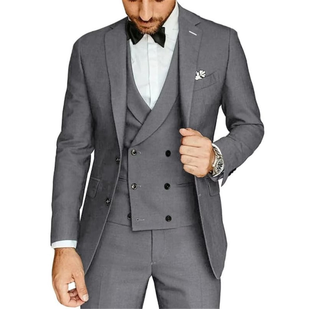 (gray, L) Men Banquet Business Leisure Groom 3 Piece Suit Prom Party Wedding Prom Slim Suits Formal 1 Button Blazer Vest Pants-image-OPC-PGWRRSS-NEW