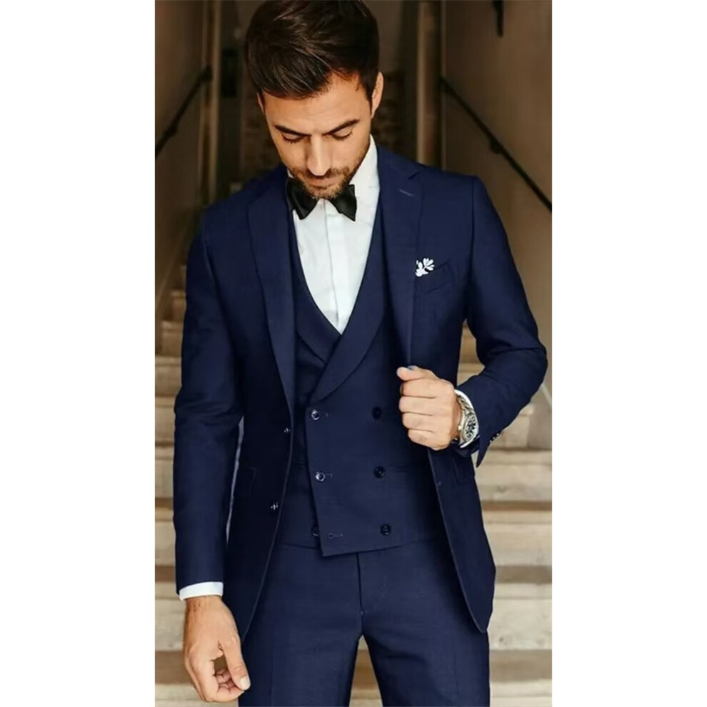 (navy blue, 6XL) Men Banquet Business Leisure Groom 3 Piece Suit Prom Party Wedding Prom Slim Suits Formal 1 Button Blazer Vest Pants-image-OPC-PGWRRTQ-NEW