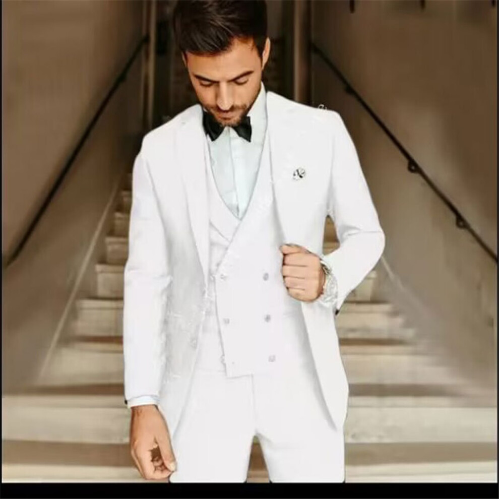 (white, XXS) Men Banquet Business Leisure Groom 3 Piece Suit Prom Party Wedding Prom Slim Suits Formal 1 Button Blazer Vest Pants-image-OPC-PGWRRXW-NEW