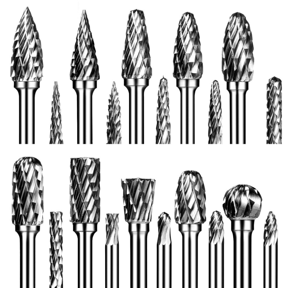 Double Cut Carbide Rotary Burr Set 20Pcs Die Grinder Bits 1/8 Inch Shank Tungsten Cutting Burrs For Wood Working 4853572038225