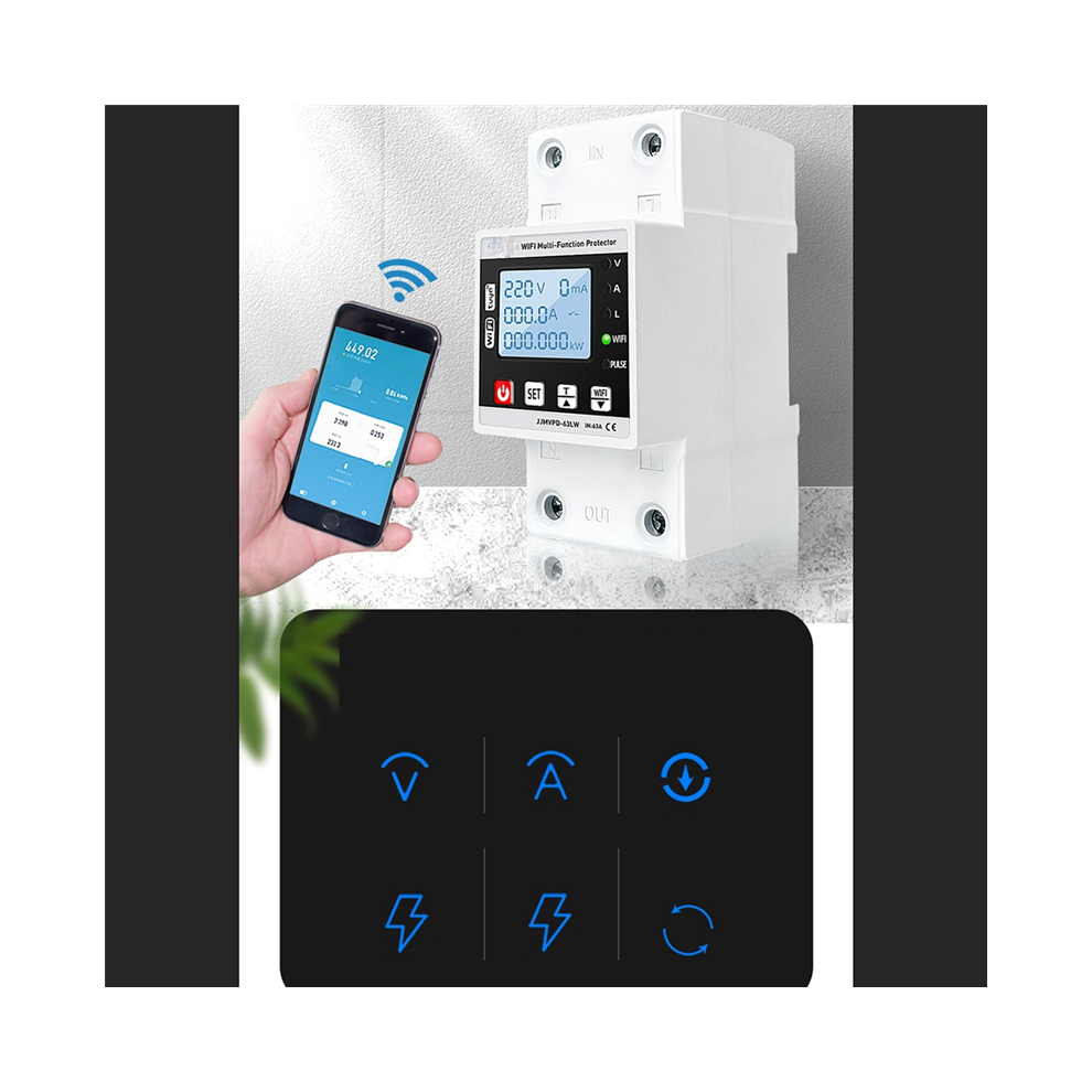 Interruttore Automatico Di Protezione Da Dispersione Verso Terra E Sovratensione Intelligente Tuya Wifi Da 63 A, Contatore Di Energia Kwh