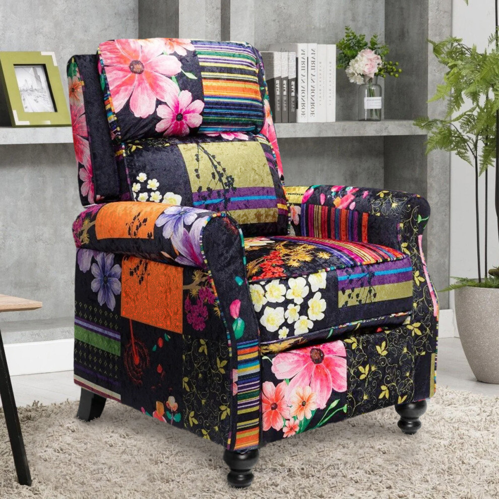 Stunning Chairs Fabric Patchwork Mary Manual Recliner Chair Black