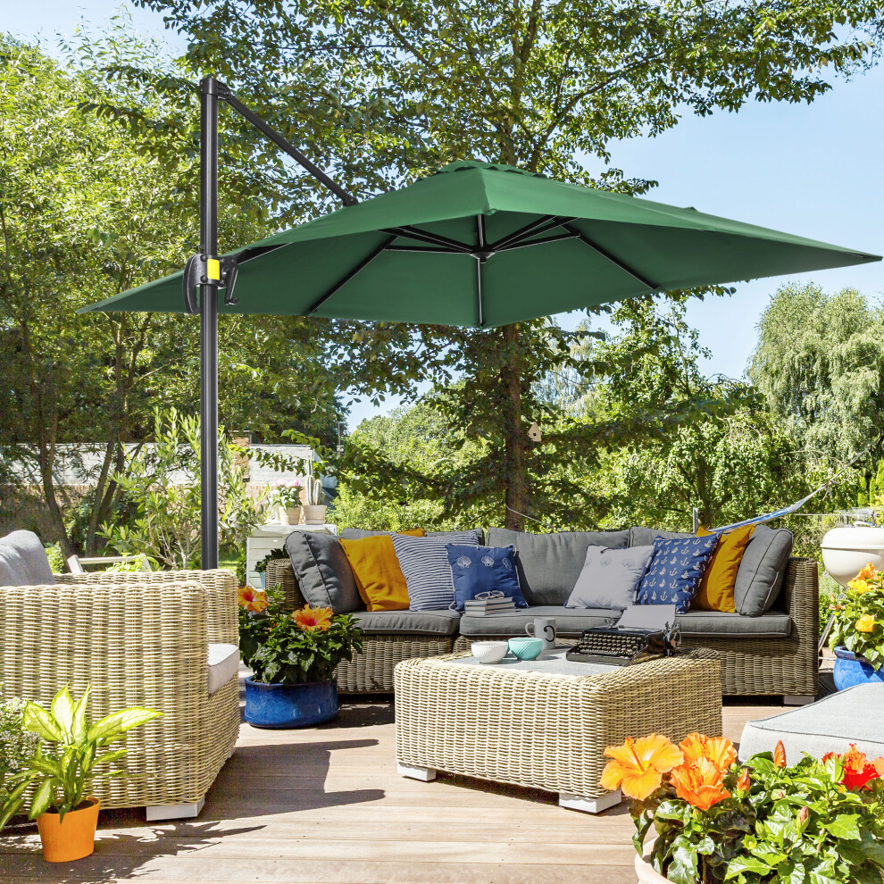 Outsunny Square Cantilever Roma Parasol, 360-Degree Rotation, Green