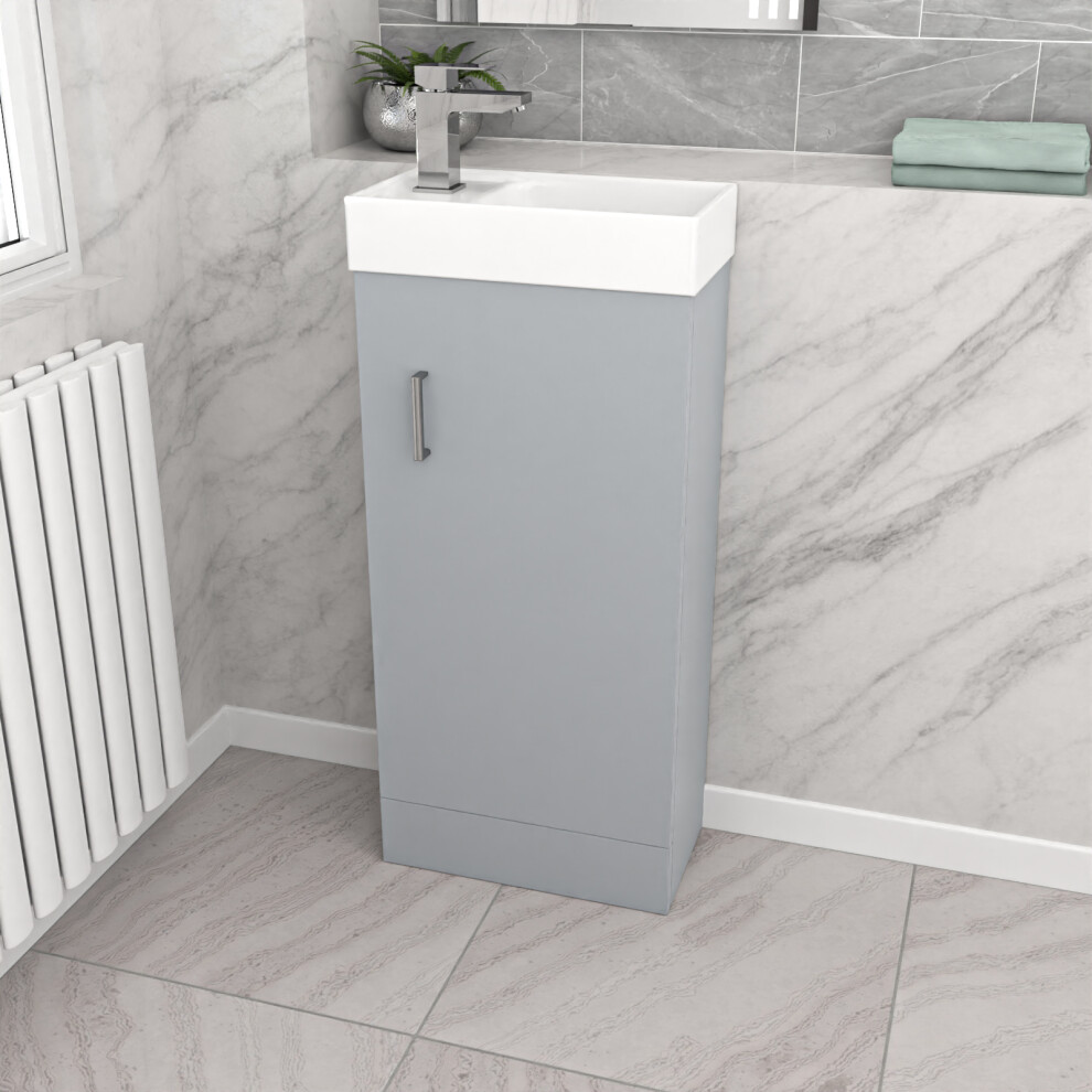 Nes Home  Matte Grey 400mm Cloakroom Vanity Basin Unit Basin Mixer Tap & Waste