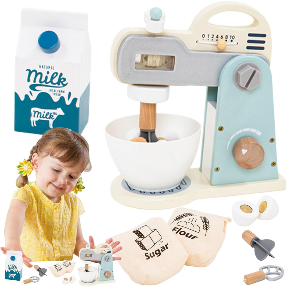 Kids Mixer,Pretend Play Mixer - Wooden Pretend Play Kitchen Toys Baking Set Accessories for 3-5 Years Old Children Girls Boys