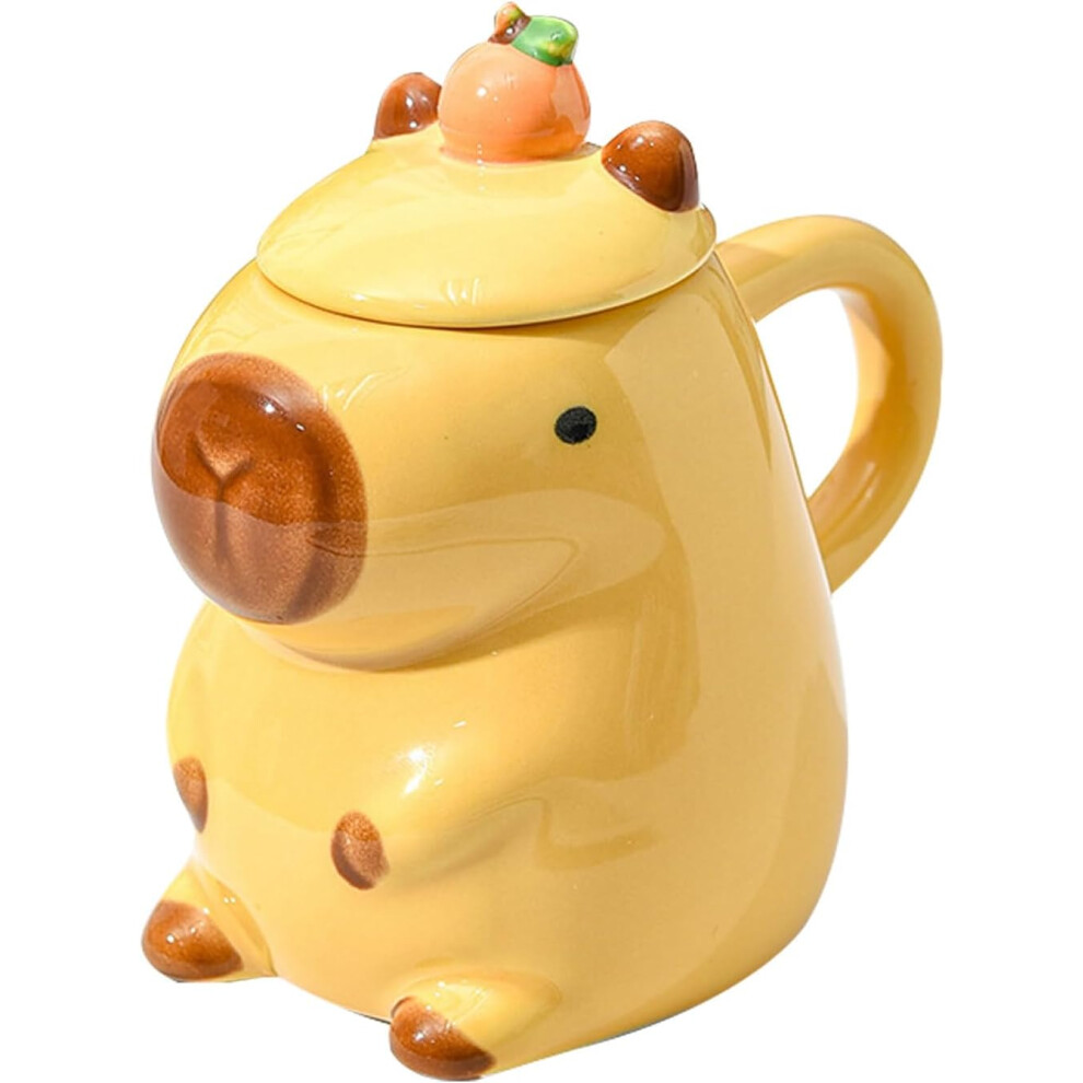 (Yellow) Capybara Mug, Ceramic Animals Mug, 3 D Cute Capybara, Coffee Cup, with Lid, Cartoon Shaped, Creative Coffee Cups Tea Cups for Family &