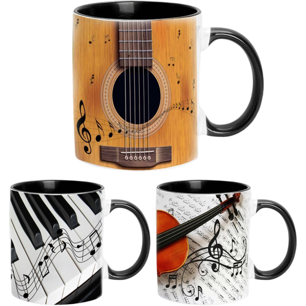 (3pc) Coffee Mug, Music Themed Coffee Mugs, Guitars Piano Violin 350ml Ceramic Mug, Creative Music Mug, Ceramic Mug Coffee Tea Milk Cups, Coffee Cup G