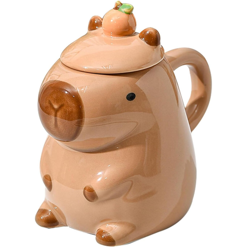 (Brown) Capybara Mug, Ceramic Animals Mug, 3 D Cute Capybara, Coffee Cup, with Lid, Cartoon Shaped, Creative Coffee Cups Tea Cups for Family &