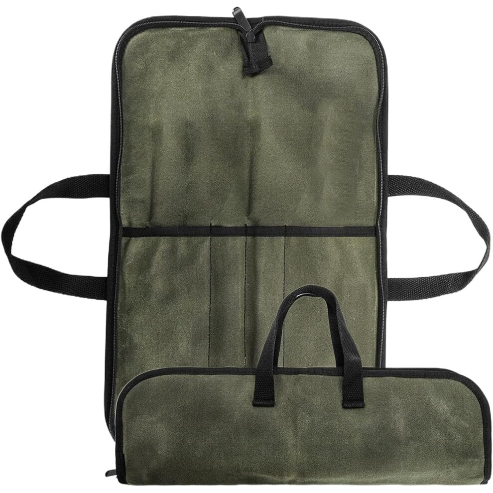 (Army Green) Knives Roll Bag | Outdoor Cutlery Storage Pouch | Waxed Canvas Portable Chef's Knives Storage Bag for Kitchen Tools for Camping Hiking