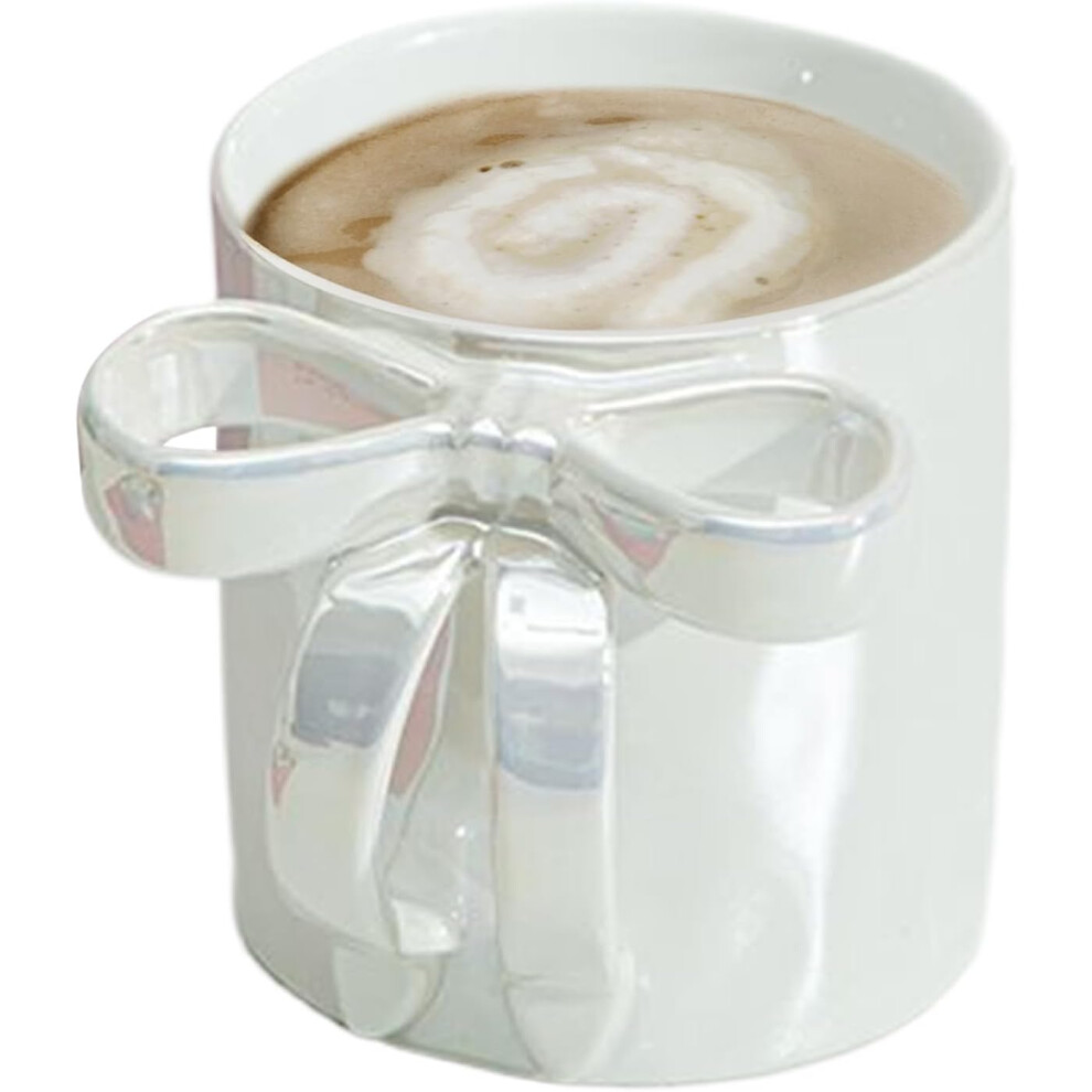() Ceramic Coffee Mug,Dishwasher Safe Aesthetic Bow Handle Mug | Portable Drinkware For Latte Hot Cocoa Beverage Water Juice White/Orange