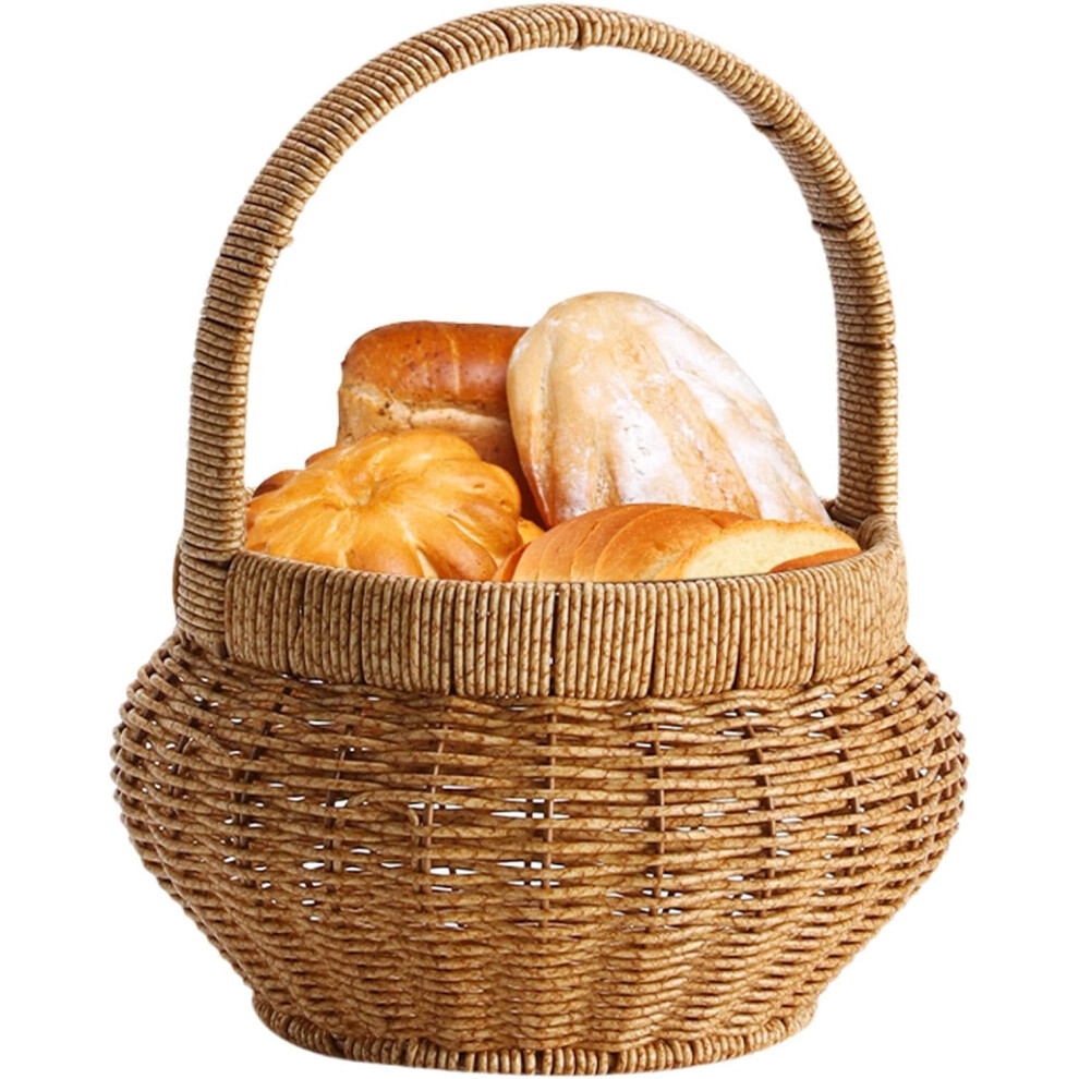 (S) Wicker Fruit Basket | Pantry Organizer - Imitation Rattan Bread Basket Round Decorative Fruit Serving Wicker Storage Bowls with Handles for Kitche