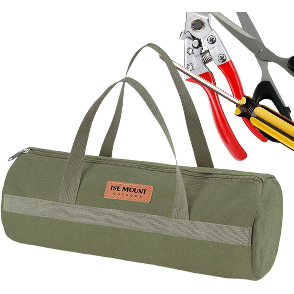 (Army Green) Small Tool Bag | Canvas Tent Stake Bag for Camping - Lightweight Travel Duffle Bag, Tent Accessories Organizer, Small Tent Tool Bags for Tool