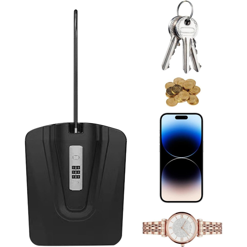 (Black) Travel Safe Lock Box - Small Lockable Box - Water-resistant Beach Travel Safe Personal Security Case with Removable Wire Rope for Car Home Beach