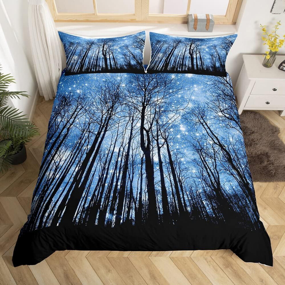 ((No Comforter)) Homewish Night Starry Sky Comforter Cover Tropical Bedding Set For Kids Boys Girls Woodland Duvet Cover Botanical Tree Branches Blue