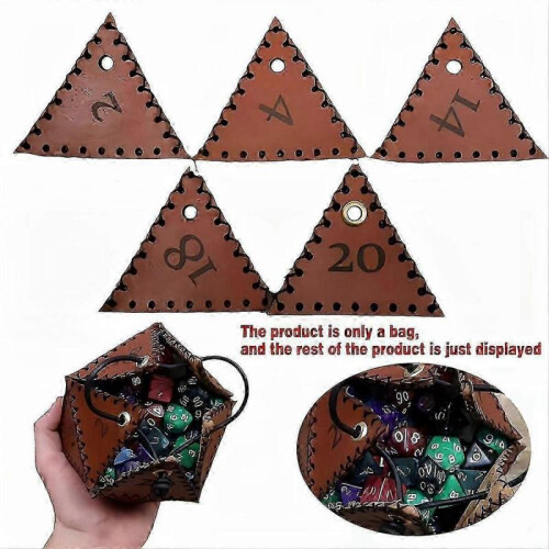 Pu Leather D20 Dice Bag, Polyhedral Dice Pouch Portable Drawstring Bag for , Game, Dnd Dice Bag, Br 2