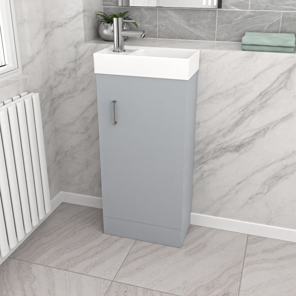 Nes Home Matte Grey 400mm Cloakroom Vanity Basin Unit Mixer Tap & Waste