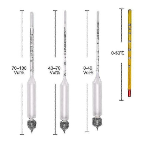 3pcs Alcohol Meter with Thermometer Alcohol Content 0-40, 40-70, 70-100 2