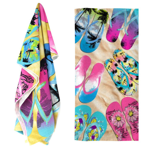 GEEZY GEEZY Microfibre Beach Towel Flip Flops Design Quick Dry Summer Pool Travel Absorbent