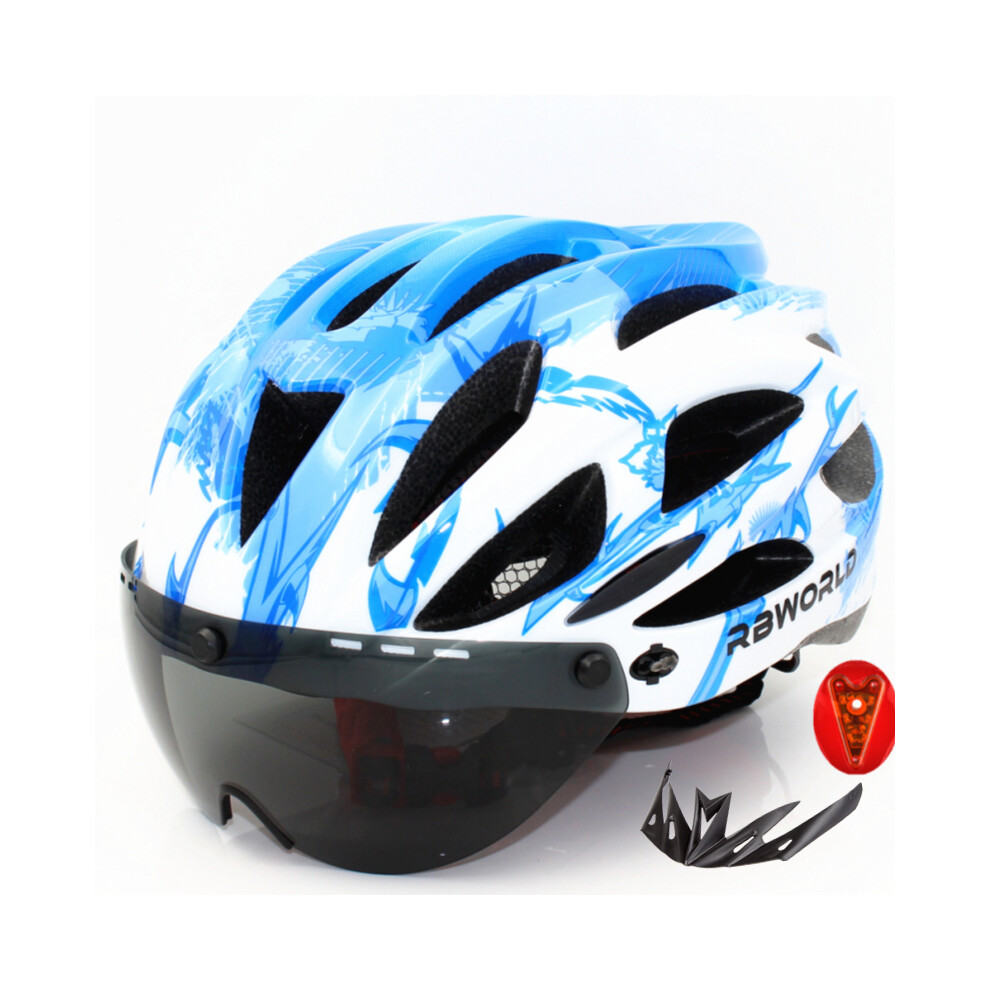 (L-XL-Fleur bleue -1 lentille)Vélo Hommes Femmes Casque de vélo Rétroéclairage VTT Montagne Route Ciclismo