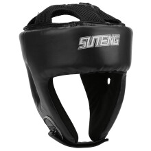 (L-Nero))Casco da kickboxing in pelle sintetica per uomo e donna, protezione per la testa da karate,