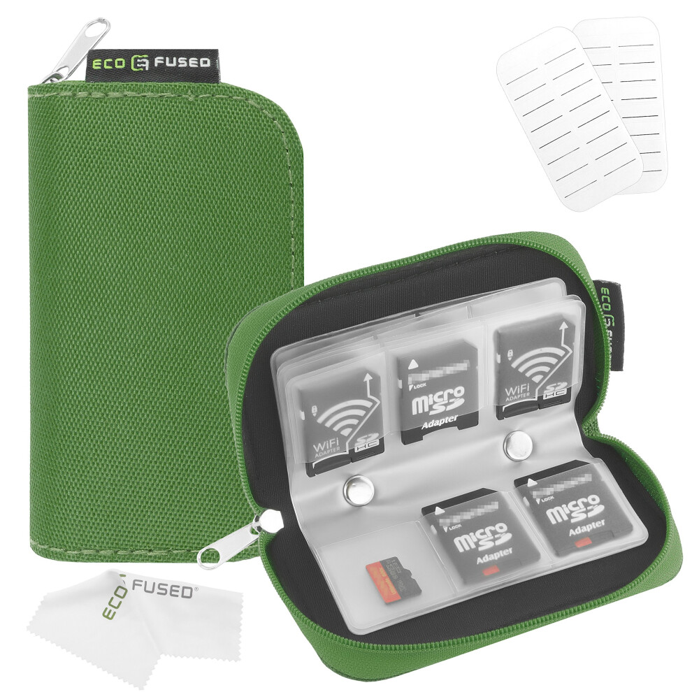 EcoFused Memory Card Case  Fits up to 22x SD  SDHC  Micro SD  Mini SD and 4X CF  Holder with 22 Slots (Green)-image-OPC-PFNJV6N-NEW