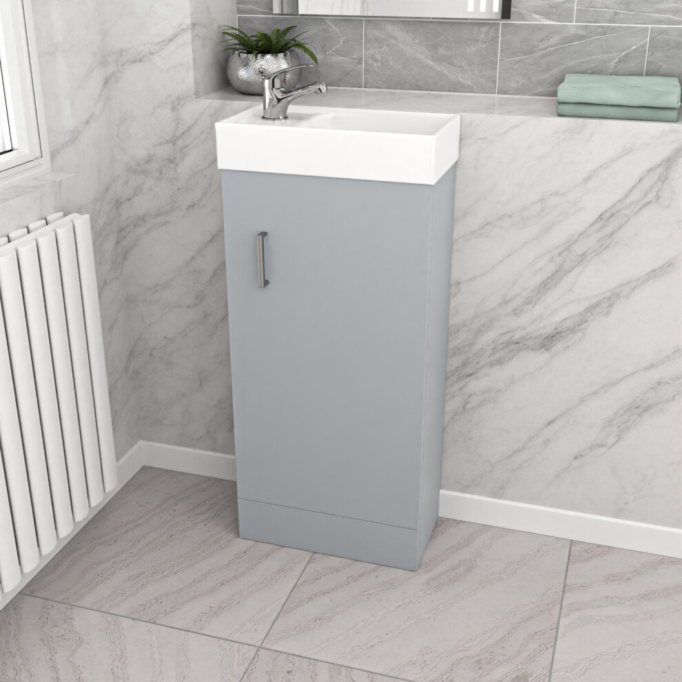 Nes Home 400mm Cloakroom Vanity Basin Unit, Mono Mixer Tap & Waste Light Grey