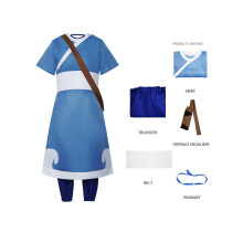 (Blauw, M) De Avatar Last Airbender Cosplay Set Mode Comfortabele eenvoudige meisjesjurk