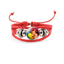 (34401104) Stijlvolle rood leren meerlaagse armband voor kinderen met schattige zeemeermincartoon