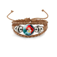 (34401310) Bruine leren armband met meerdere lagen voor kinderen met karakters