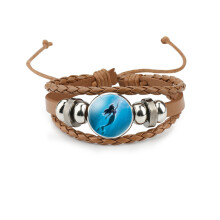 (34401311) Bruine leren armband met meerdere lagen voor kinderen met karakters