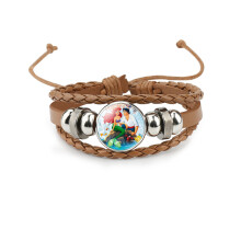 (34401306) Bruine leren armband met meerdere lagen voor kinderen met karakters