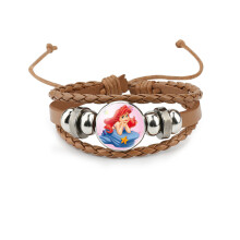 (34401302) Bruine leren armband met meerdere lagen voor kinderen met karakters