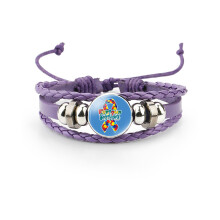 (1511) Unieke autismebewustzijn paars lederen meerlaagse stripfiguurarmband