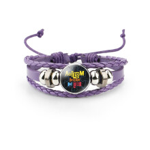 (1510) Unieke autismebewustzijn paars lederen meerlaagse stripfiguurarmband