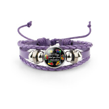 (1509) Unieke autismebewustzijn paars lederen meerlaagse stripfiguurarmband