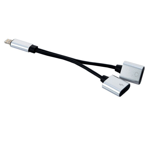 (Zwartzilver) 2in1 dubbele Lightnin-adapteroplader Audiosplitter Splitter iPhone-kabel