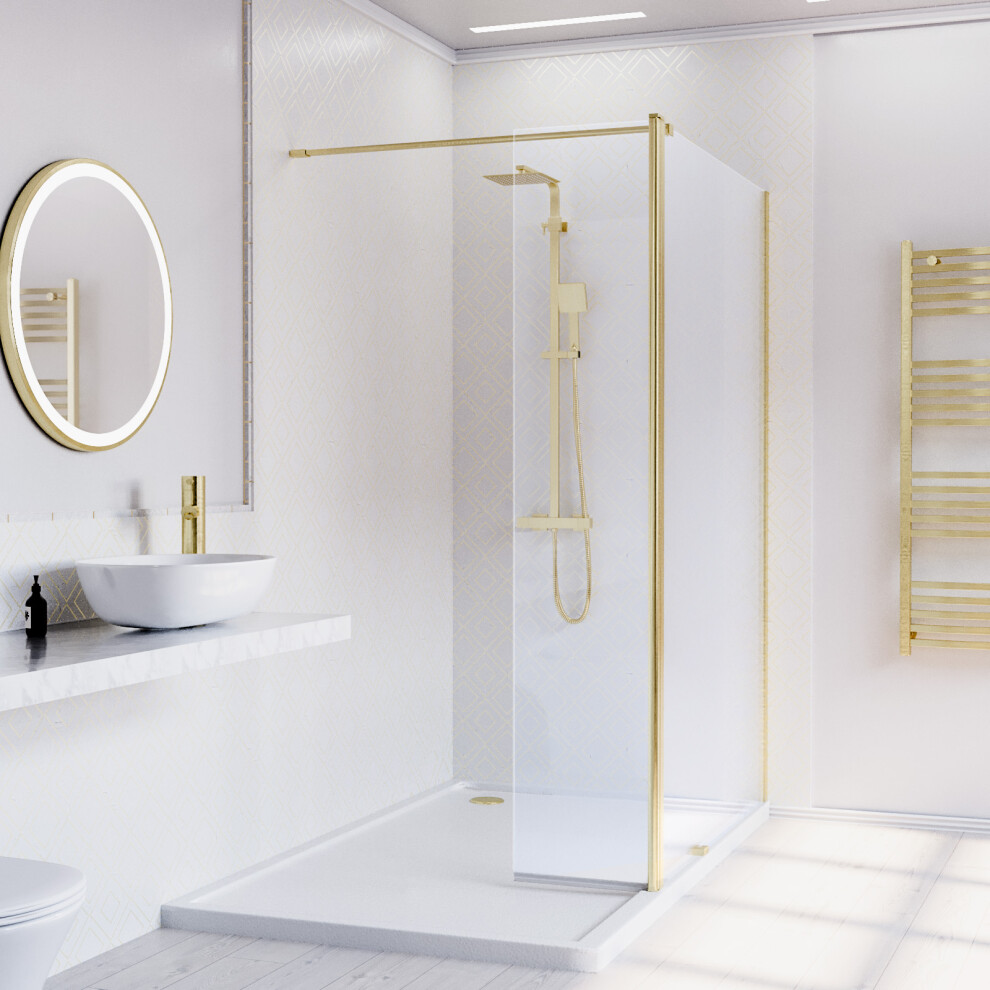 Nes Home Brushed Brass 1200mm Wet Room Screen 8mm Glass With 300mm Flipper Panel