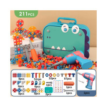 (Dinosaurussen 210 stuks) Space Dinosaur Thema Kids Toolbox Diy elektrische boor educatief speelgoed