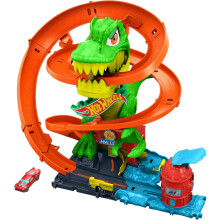 Hot Wheels Track Set City T-Rex Blaze Battle Playset And 1:64 Scale Die-Cast Vehicle