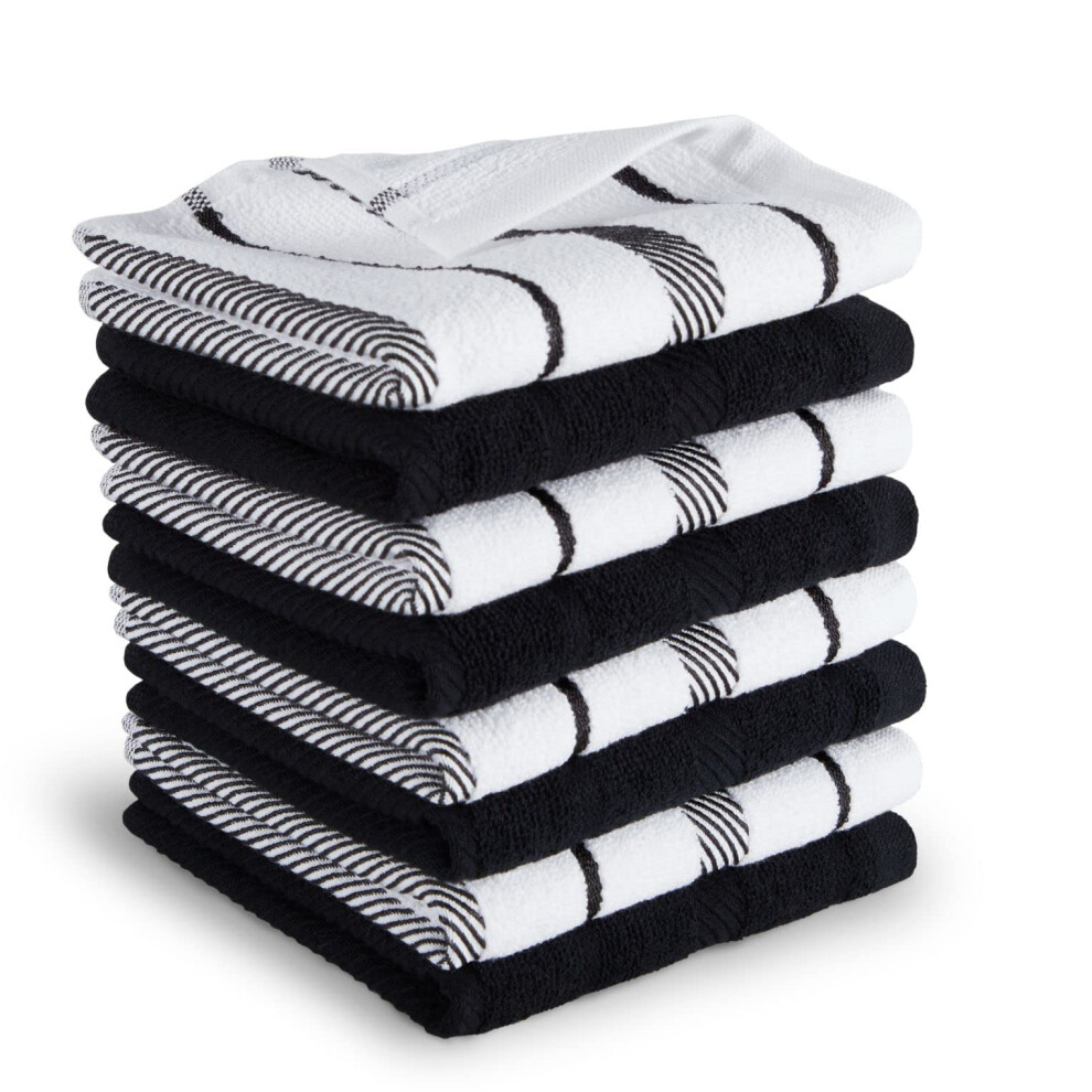 KitchenAid Albany Dishcloth 8 Pack Set  Onyx Black/White  12""""x12