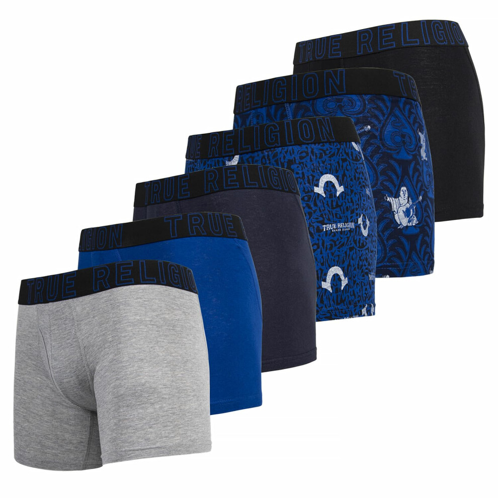 True Religion Mens Boxer Briefs Cotton Stretch Underwear for Men Pack of 6 Blue