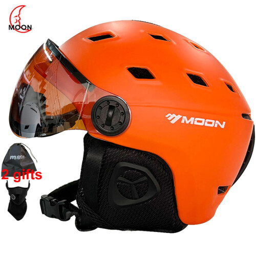 (M (55-58 cm) - Nero)) Casco da sci MOON con occhiali integralmente stampati in PC+EPS, casco da sci 1
