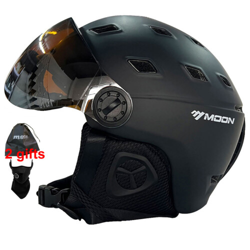 (M (55-58 cm) - Nero)) Casco da sci MOON con occhiali integralmente stampati in PC+EPS, casco da sci