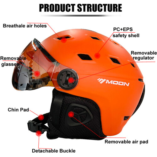(M (55-58 cm) - Nero)) Casco da sci MOON Goggles, casco da sci di alta qualità, interamente stampato 2
