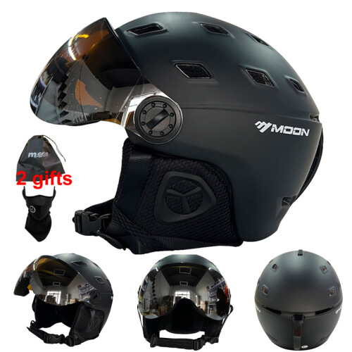 (M (55-58 cm) - Nero)) Casco da sci MOON Goggles, casco da sci di alta qualità, interamente stampato